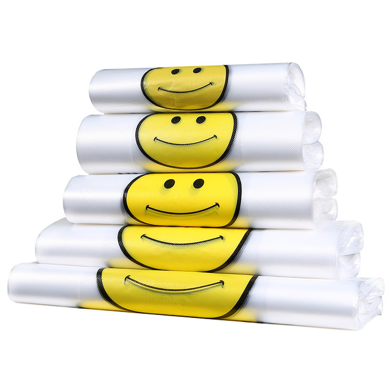 32X50cm [50 pieces per pack] high quality thickened smiley face vest bag supermarket food bag transparent handbag Item Picture