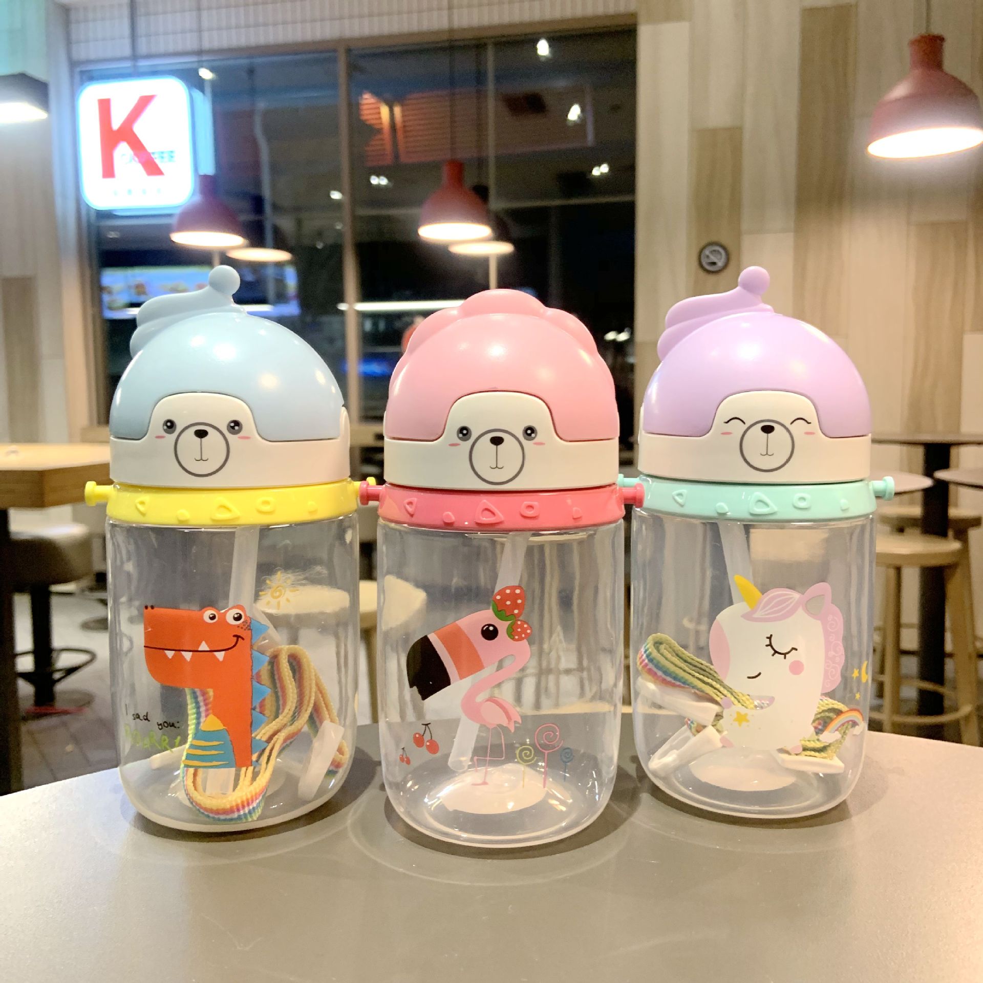 New pp sippy cup plastic drinking cup children's water cup students summer cartoon kindergarten backpack kettle Specification drawing