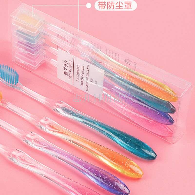 Macaron Japanese crystal box high quality Korean version crystal handle double color brush wire 4 pack set adult toothbrush Item Picture