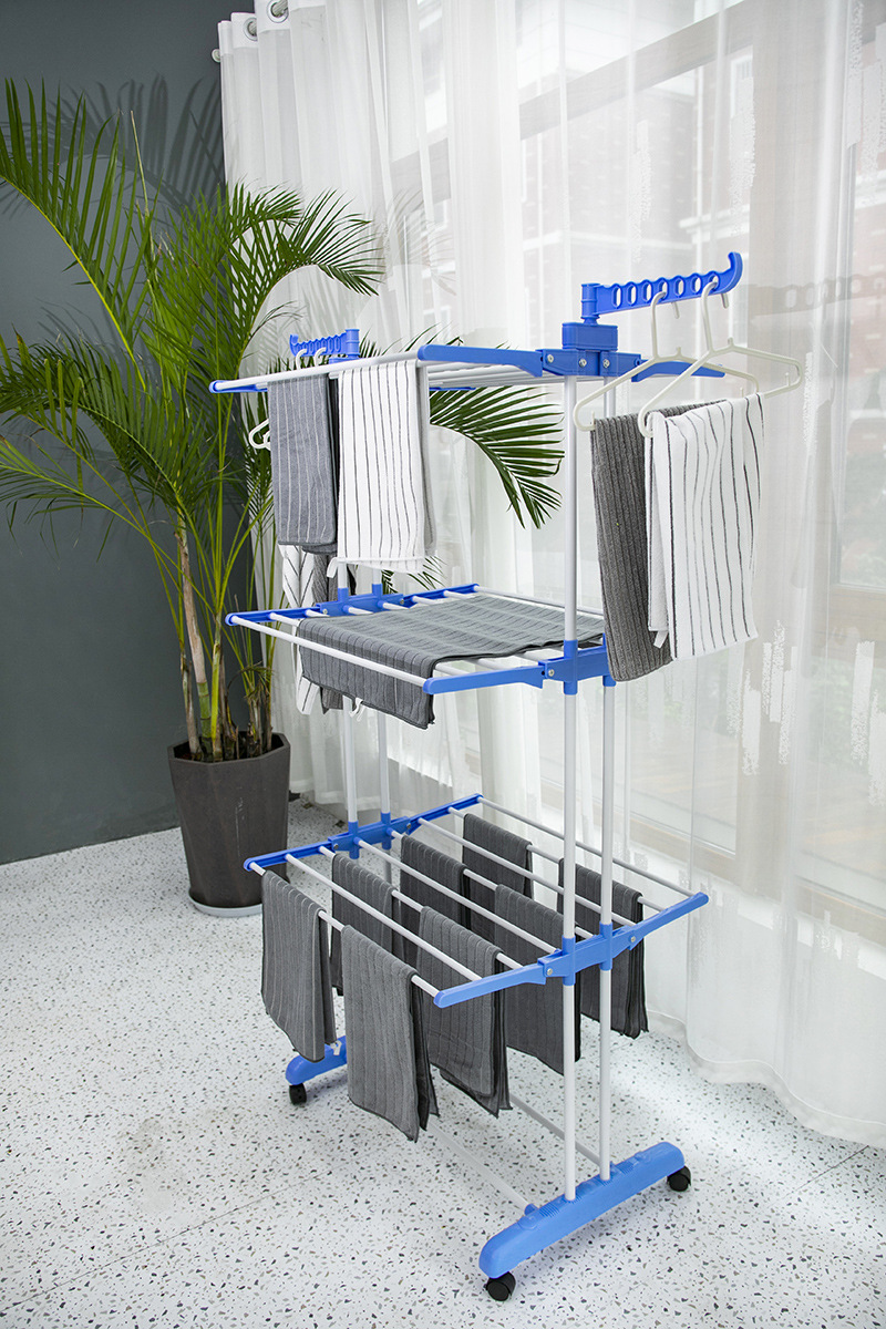 Classic wing-shaped folding removable floor drying rack with wheel retractable four-storey indoor towel rack metal rack Specification drawing