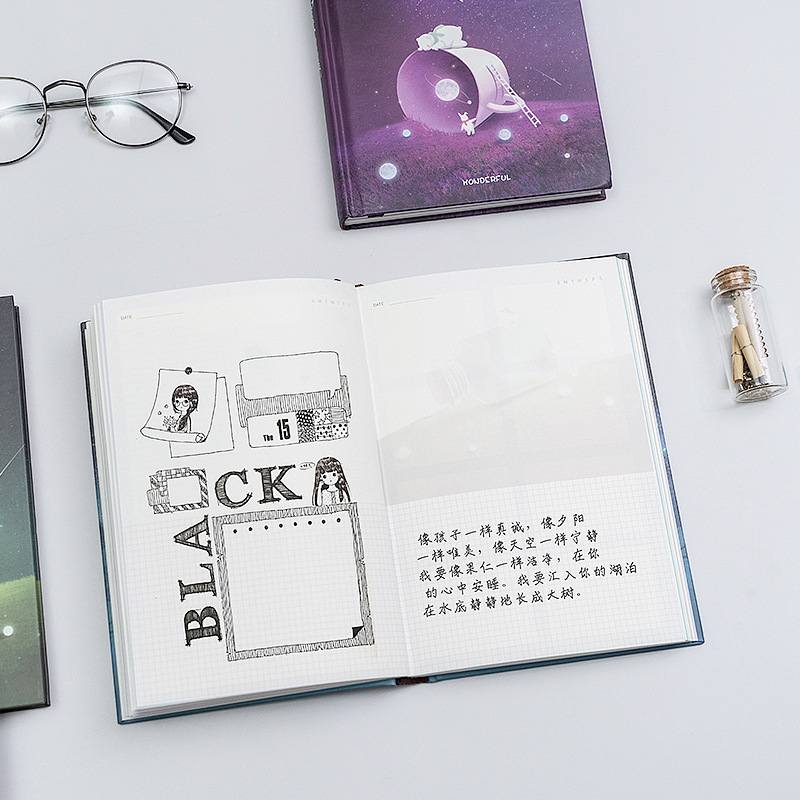 South Korea ins beautiful luminous sky hand ledger 32K color page illustration notebook notepad stationery wholesale details Picture