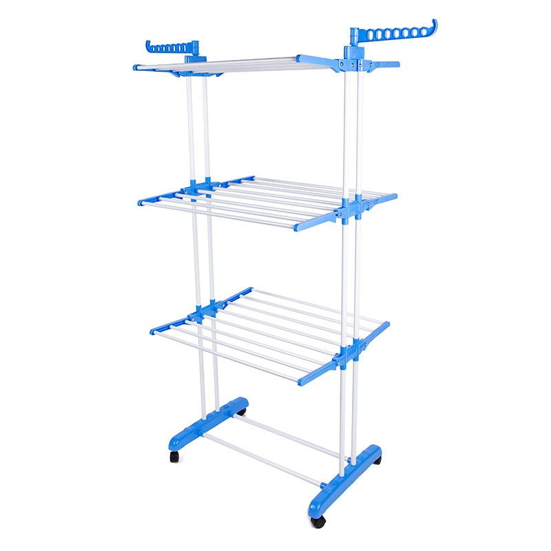 Classic wing-shaped folding removable floor drying rack with wheel retractable four-storey indoor towel rack metal rack Item Picture