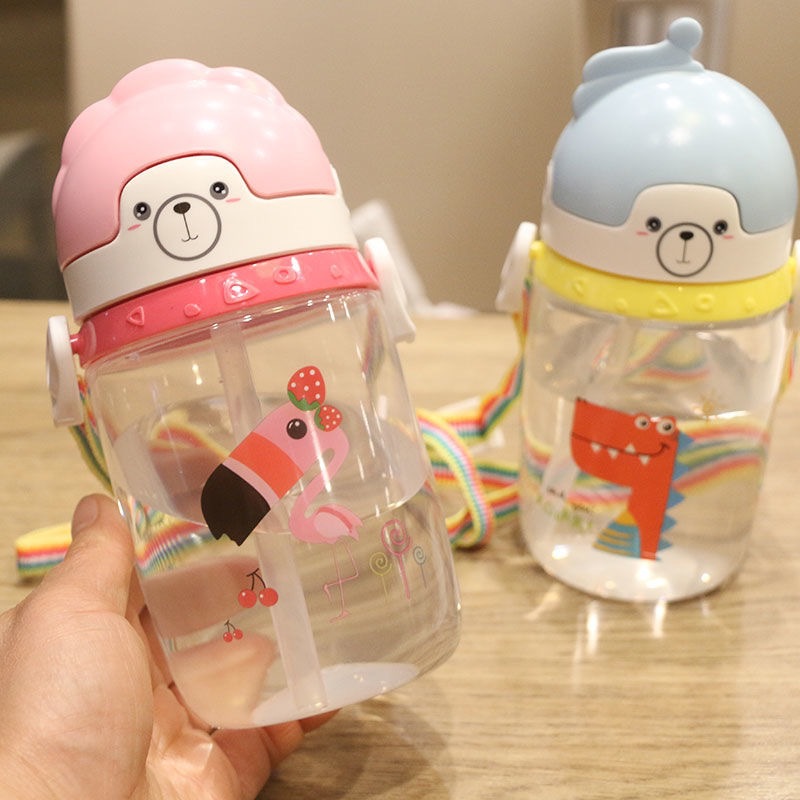 New pp sippy cup plastic drinking cup children's water cup students summer cartoon kindergarten backpack kettle full figure