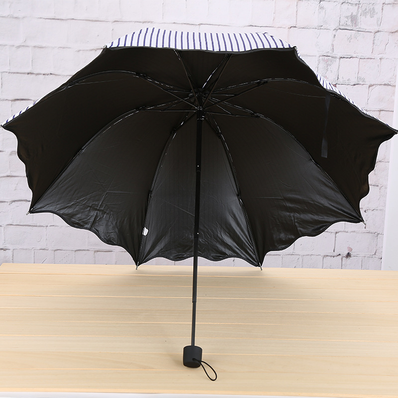 British wind three fold umbrella wholesale ruffled navy stripe black umbrella rain rain dual use folding advertising umbrella Application Scenario