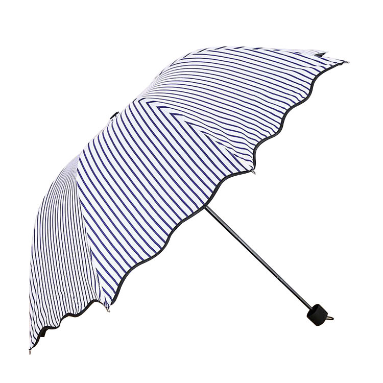 British wind three fold umbrella wholesale ruffled navy stripe black umbrella rain rain dual use folding advertising umbrella Item Picture