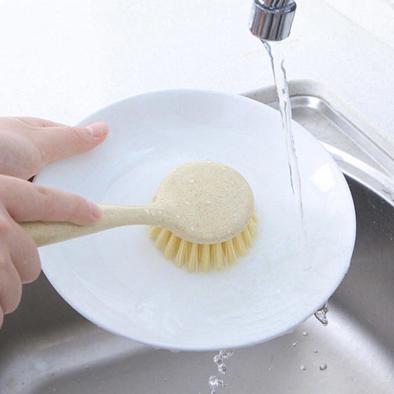 Wheat straw kitchen long handle pot brush cleaning brush can hang non - oil washing dish brush pot brush Specification drawing