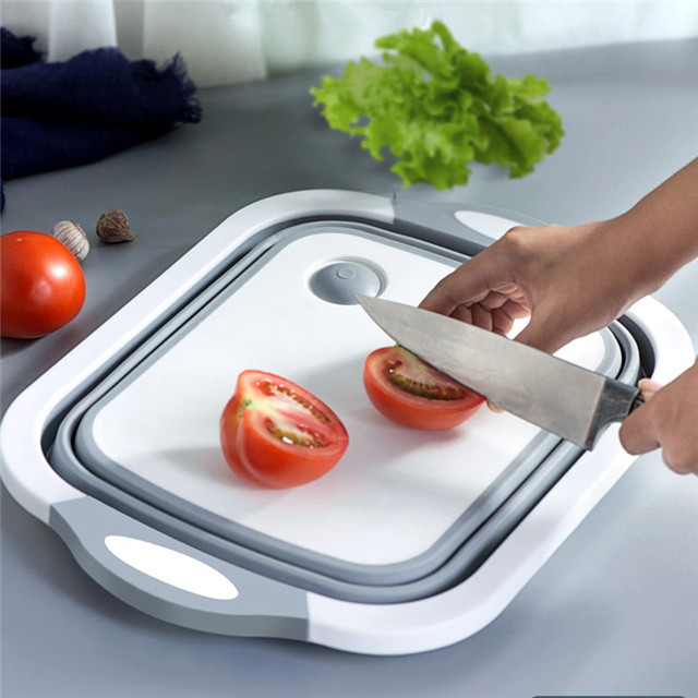 Multifunctional folding cutting board household mould-proof plastic cutting board cutting board washing fruit washing drain basket kitchen washing basket details Picture