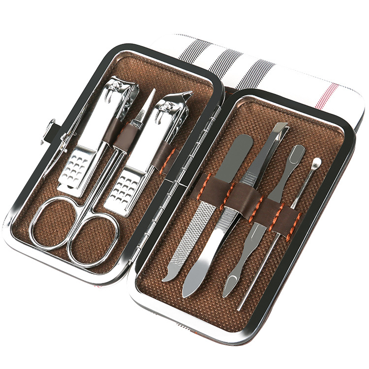 Nail clipper set 7 sets of household beauty and nail tools gift customization logo checkered nail clippers set details Picture