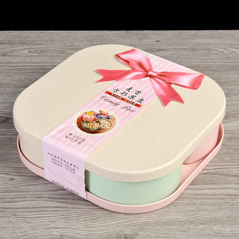 Wheat straw dried fruit tray with compartments and LIDS Doggone candy box snack plate wedding New Year fruit tray Specification drawing