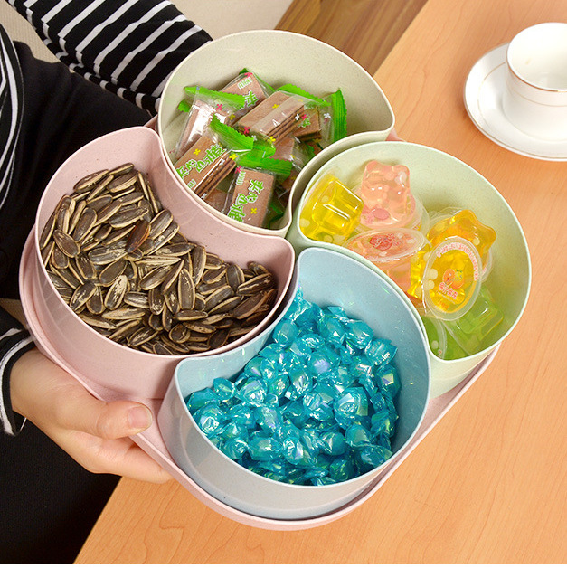Wheat straw dried fruit tray with compartments and LIDS Doggone candy box snack plate wedding New Year fruit tray Item Picture
