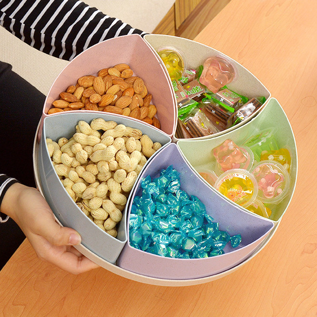 Wheat straw dried fruit tray with compartments and LIDS Doggone candy box snack plate wedding New Year fruit tray full figure