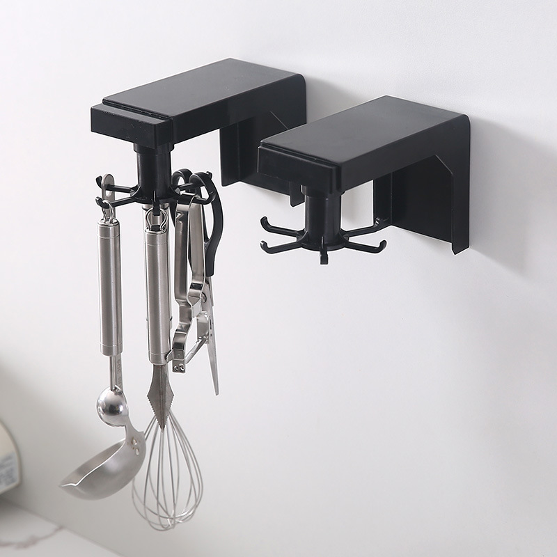 Retractable rotating hook hole-free kitchen wall shelf spatula spoon kitchen utensil storage rack details Picture