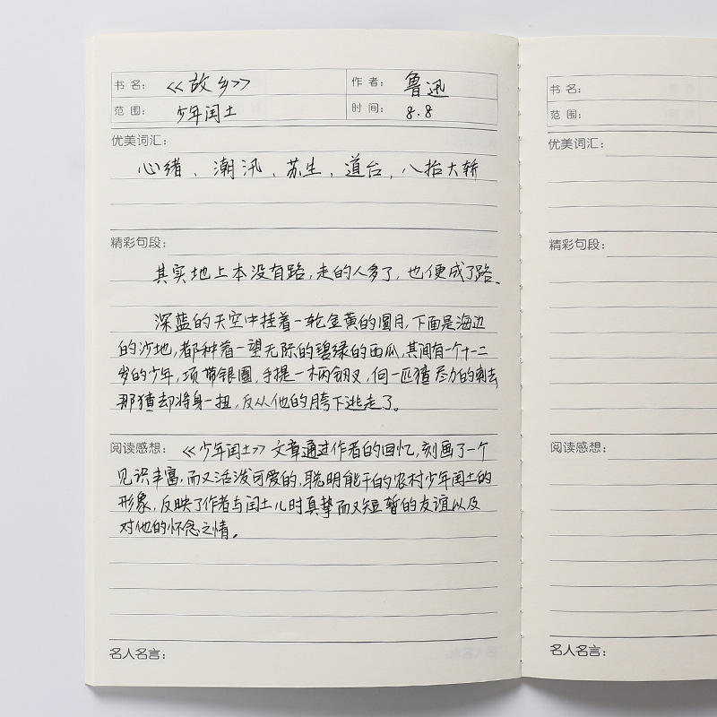 Xiaoqing A5 Students' Reading Notes Reading Notes 32K students' extracurricular reading record books Application Scenario