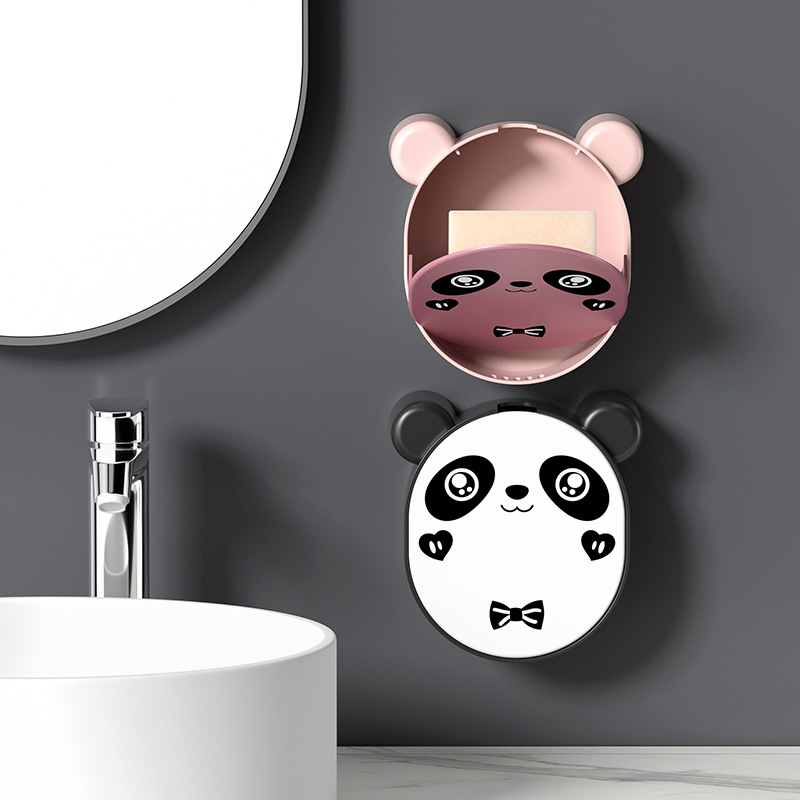 Panda cartoon soap box shelf toilet wall hanging storage hole - free wall hanging drain soap box shelf Specification drawing