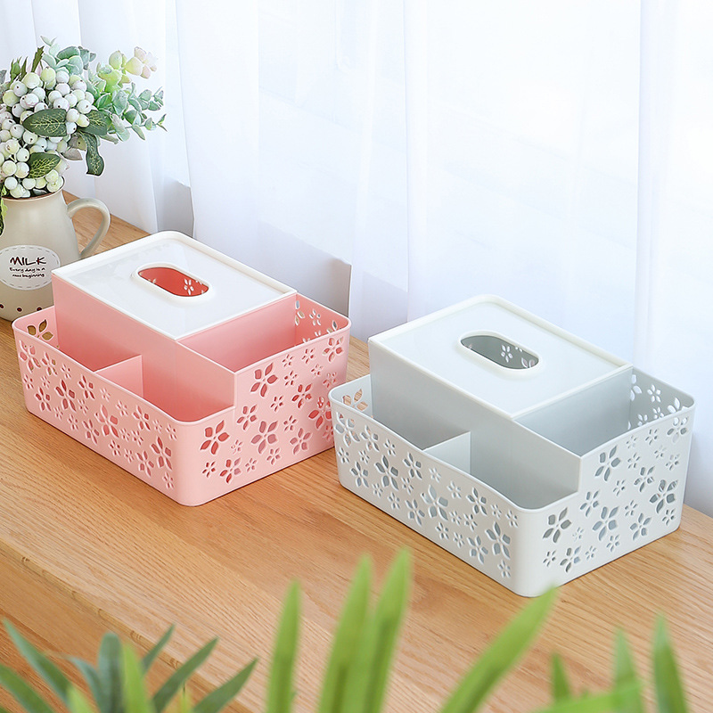Multifunctional desktop tissue box creative remote control storage box family living room tea table smoke paper box table shelf Application Scenario