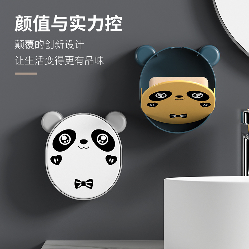 Panda cartoon soap box shelf toilet wall hanging storage hole - free wall hanging drain soap box shelf details Picture