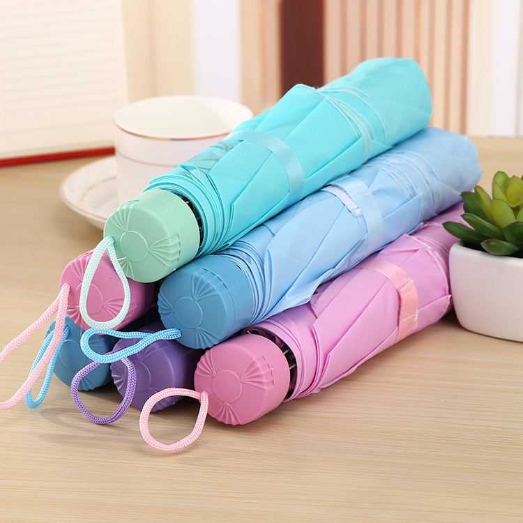 Three fold umbrella wholesale creative candy color inverted rod pearlescent umbrella manual couples short handle rain and sunny advertising umbrella details Picture