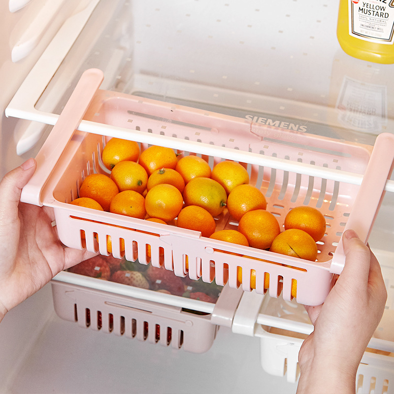 Refrigerator storage fruit basket can drain retractable box drawer partition figure box classification Nordic wind Specification drawing