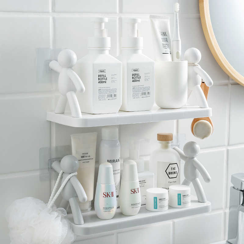 Japanese-style simple bathroom wall hanging humanoid guardrail hook rack creative no-hole kitchen storage rack seasoning rack full figure