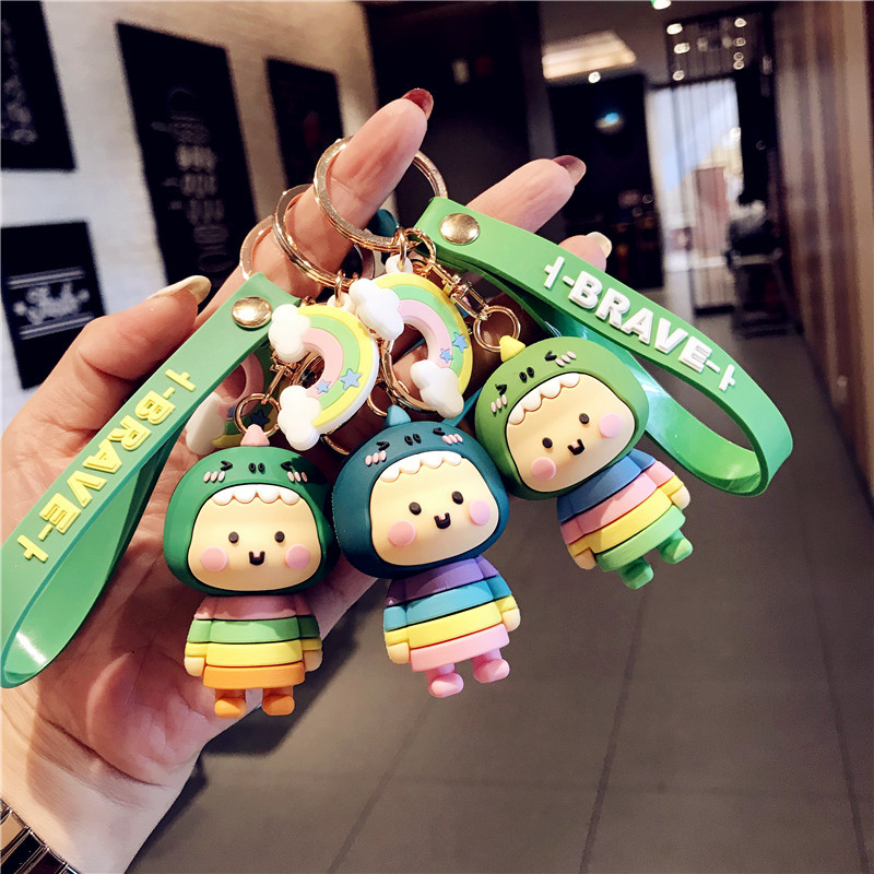 Cartoon dinosaur sister doll car key chain South Korean female creative bag key small pendant gifts wholesale tide full figure
