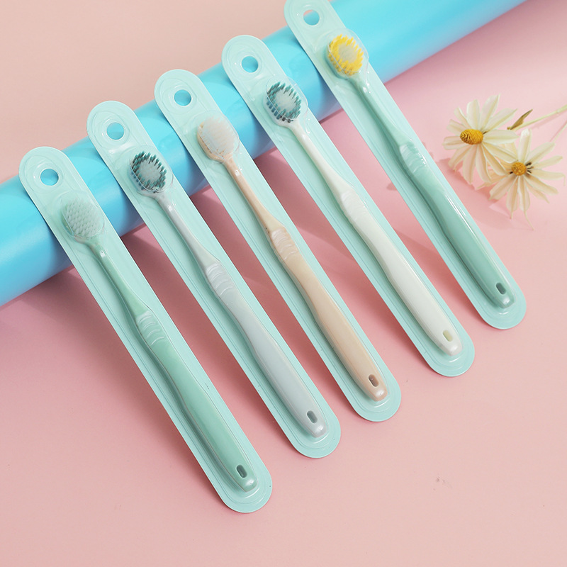 Japanese plain wide head toothbrush Macaron single soft hair Japanese adult soft hair toothbrush trade customized wholesale full figure