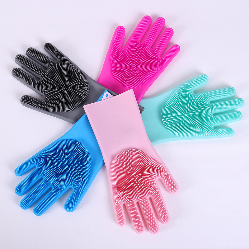 Douyin washing dishes silicone gloves kitchen wash brush silicone cleaning gloves heat insulation Magic kitchen household cleaning gloves full figure