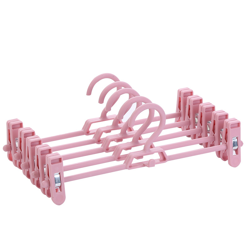 Non-slip telescopic plastic pant rack storage multi-functional adult pant clip Nordic color household trackless pant rack manufacturers direct sales Item Picture