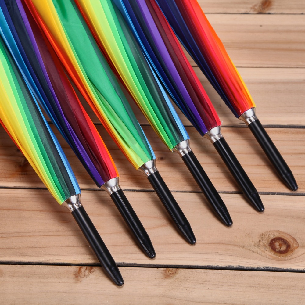 16 bone gradient straight pole rainbow umbrella automatic long handle windproof umbrella creative advertising umbrella Application Scenario