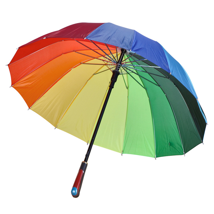 16 bone gradient straight pole rainbow umbrella automatic long handle windproof umbrella creative advertising umbrella Item Picture