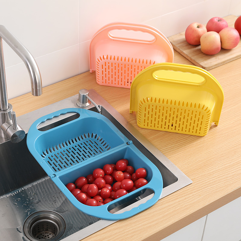 101 collapsible plastic washing basin washing basin rectangular drain basket fruit tray household kitchen sink storage details Picture