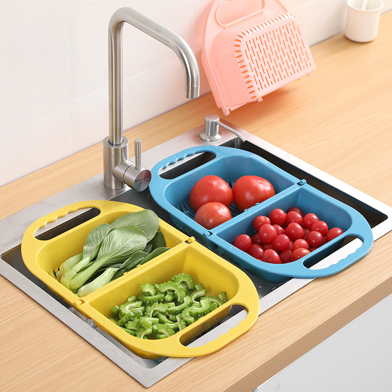 101 collapsible plastic washing basin washing basin rectangular drain basket fruit tray household kitchen sink storage full figure