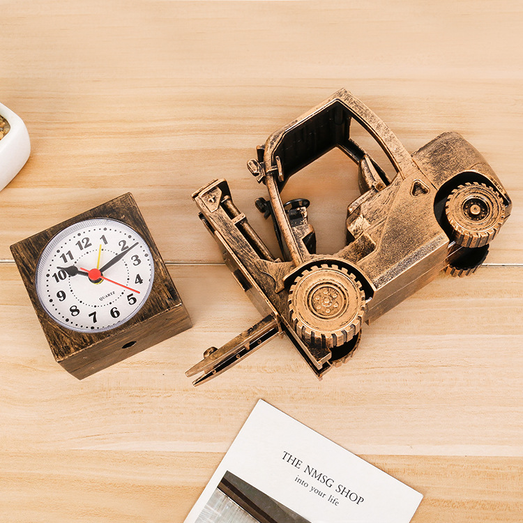 Creative retro forklift model alarm clock children students bedside study pendant clock electronic gift alarm clock details Picture