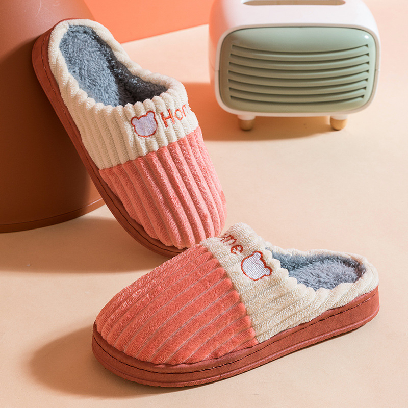 2021 cotton slippers women's thick soles autumn and winter simple home couples indoor warm moon shoes non-slip men's wool slippers full figure