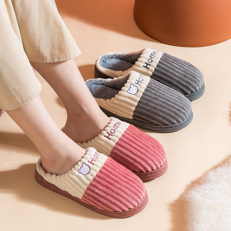 2021 cotton slippers women's thick soles autumn and winter simple home couples indoor warm moon shoes non-slip men's wool slippers details Picture