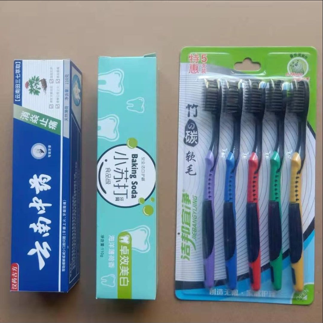 10 yuan model toothbrush toothpaste three-piece set buy toothpaste to send toothbrush to send advertising recording stalls source manufacturers Specification drawing