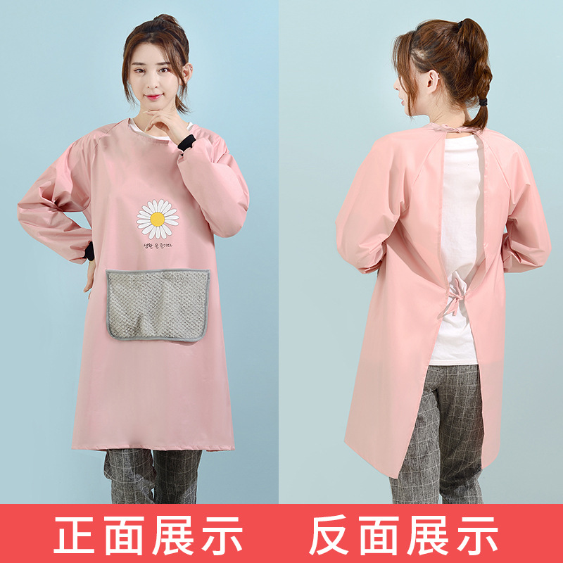Home long sleeve apron can wipe hands waterproof and oil-proof smock female fashion kitchen cooking waist adult work clothes men Specification drawing