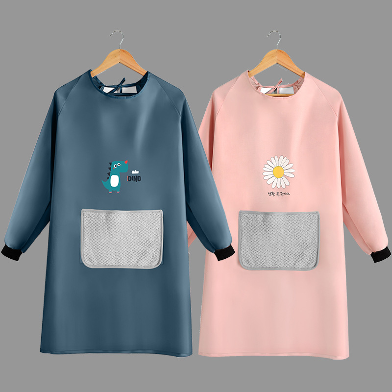 Home long sleeve apron can wipe hands waterproof and oil-proof smock female fashion kitchen cooking waist adult work clothes men full figure