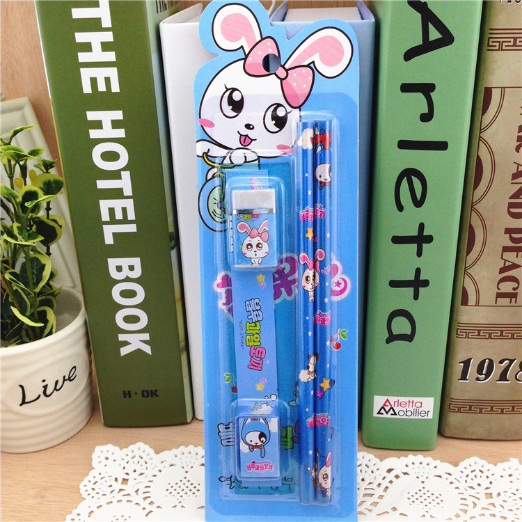 Pink blue 5-piece stationery set TZ803 Student stationery set wholesale Taobao source Application Scenario
