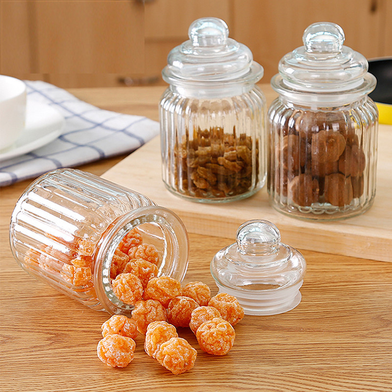 Glass tea canister sealed canister small transparent bottle small storage canister grain storage canister glass canister full figure