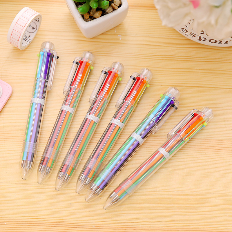 Korean candy 6 color transparent pole ballpoint pen Doodle pen student ballpoint pen manufacturers stationery wholesale full figure