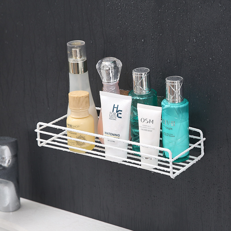 Non - perforated rectangular iron art toilet rack bathroom wall hanging without trace stick storage frame Application Scenario