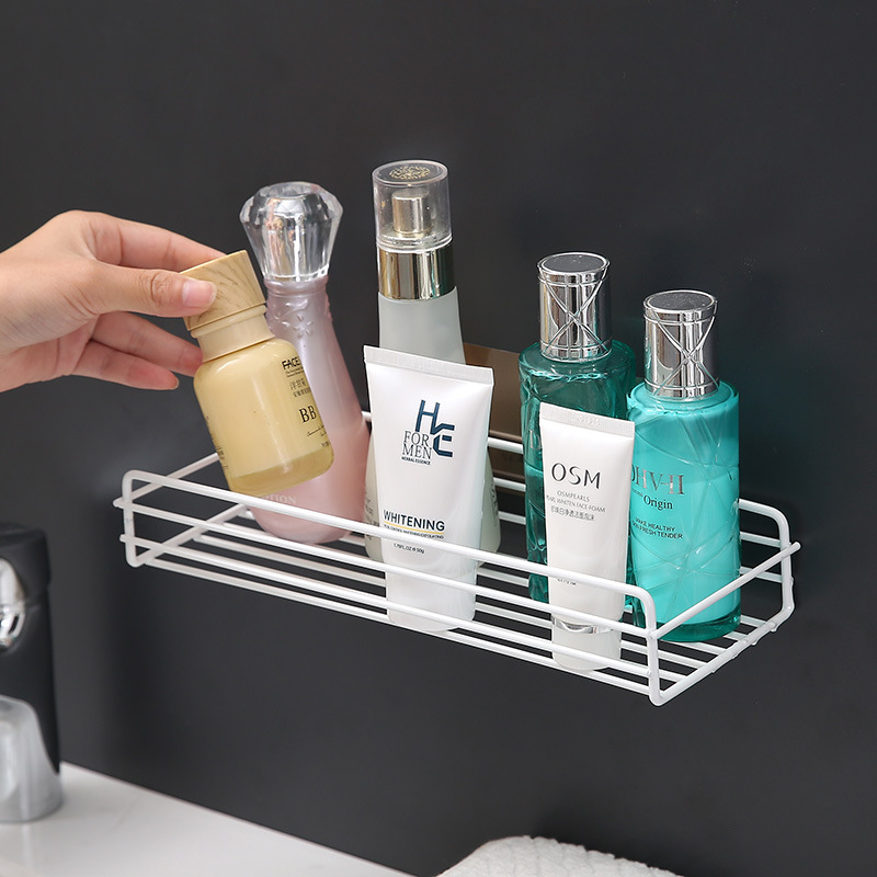 Non - perforated rectangular iron art toilet rack bathroom wall hanging without trace stick storage frame details Picture
