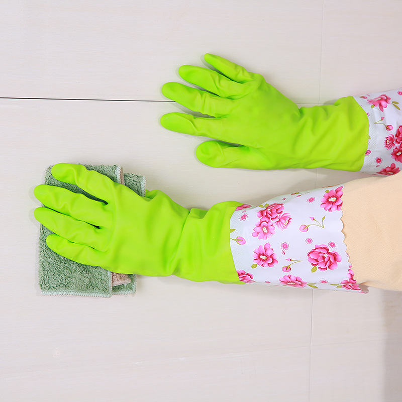 Household gloves plus velvet latex gloves for kitchen dishwashing and laundry durable rubber gloves waterproof long version Application Scenario