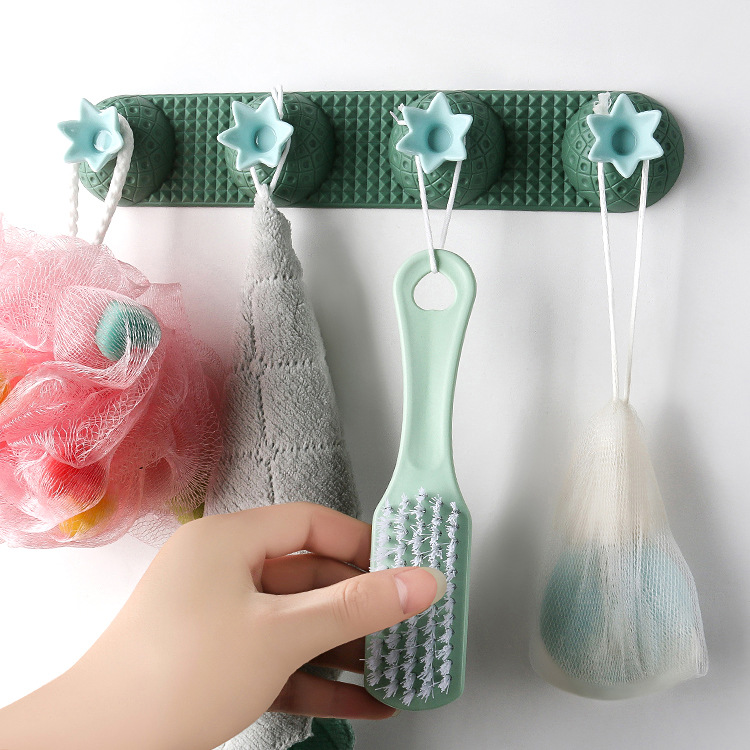 Nordic style home creative plastic hook kitchen bathroom wall porch four hook no hole no trace sticky hook full figure