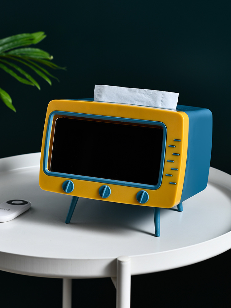 2020 Creative desktop TV tissue box multifunctional roll-out carton Internet celebrity built-in mobile phone storage box Application Scenario