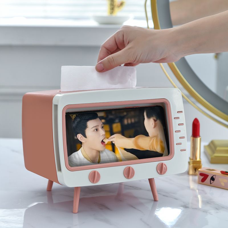 2020 Creative desktop TV tissue box multifunctional roll-out carton Internet celebrity built-in mobile phone storage box full figure