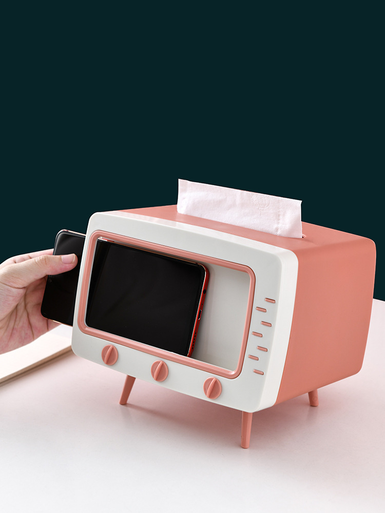 2020 Creative desktop TV tissue box multifunctional roll-out carton Internet celebrity built-in mobile phone storage box details Picture