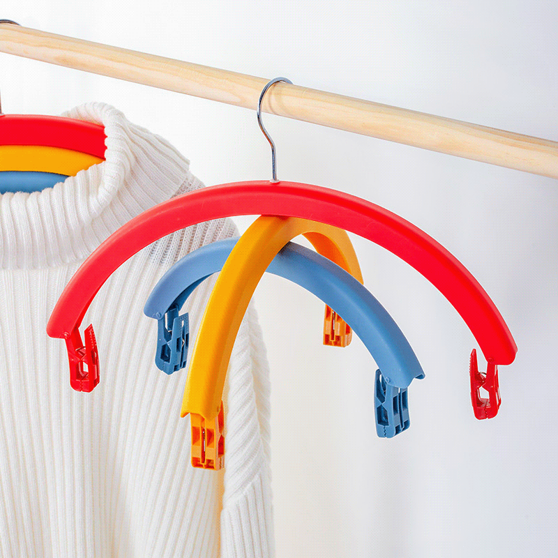 Rainbow rotating drying rack Student dormitory sheet drying rack trackless non-slip wide shoulder clothes hanging rack with pants clip details Picture
