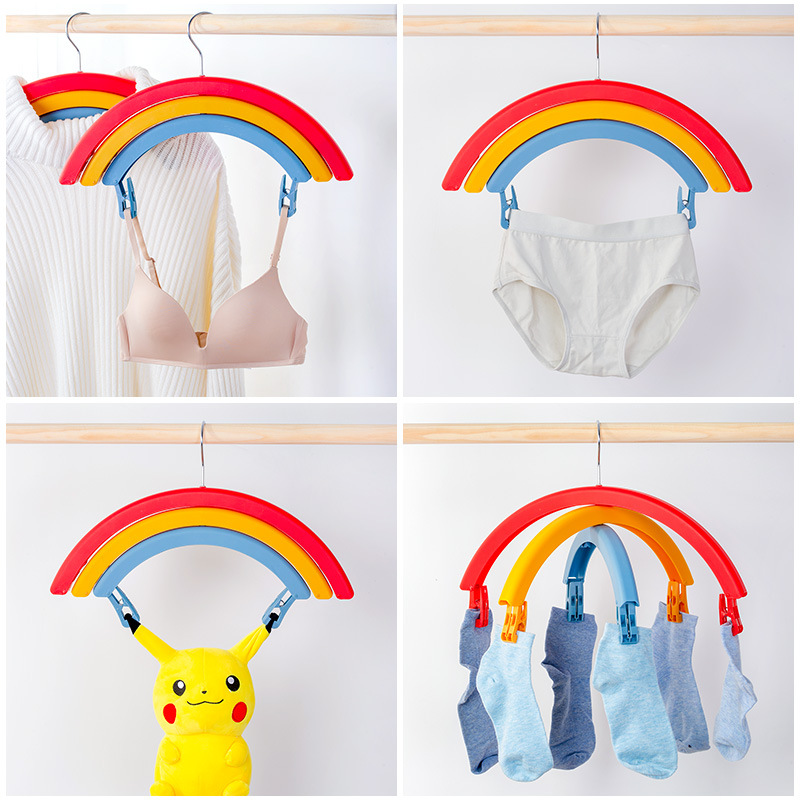 Rainbow rotating drying rack Student dormitory sheet drying rack trackless non-slip wide shoulder clothes hanging rack with pants clip Specification drawing