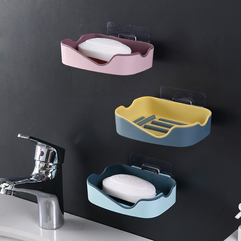Strong non-trace paste asphalt soap box creative two-layer no-hole bathroom shelf two-color wall hanging soap box Application Scenario